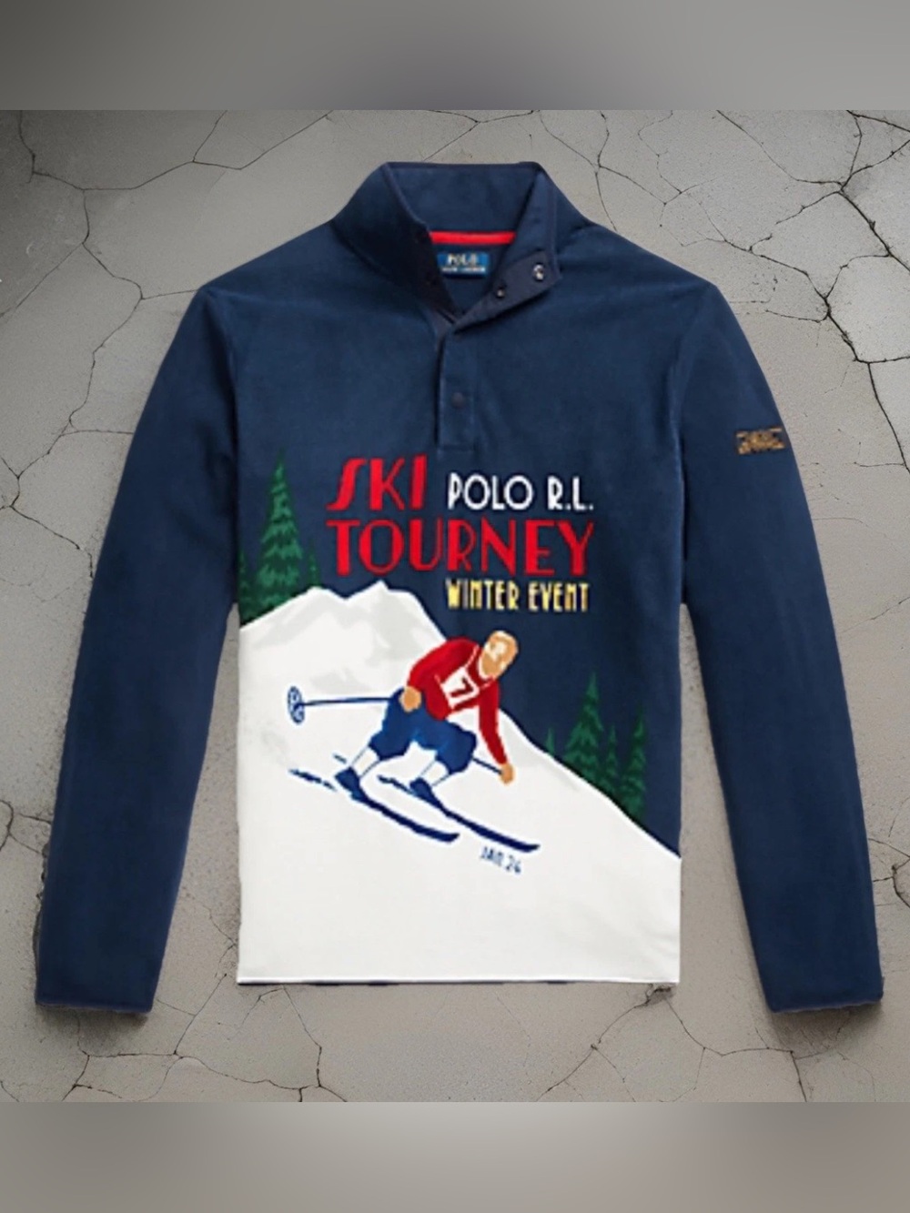 Polo Ralph Lauren Ski Skier Print Brushed Fleece Sweatshirt Jacket